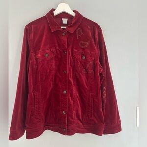 Chico's Embellished Red Velveteen Jacket Sequin Paisley Embroidered Size 3Xl
